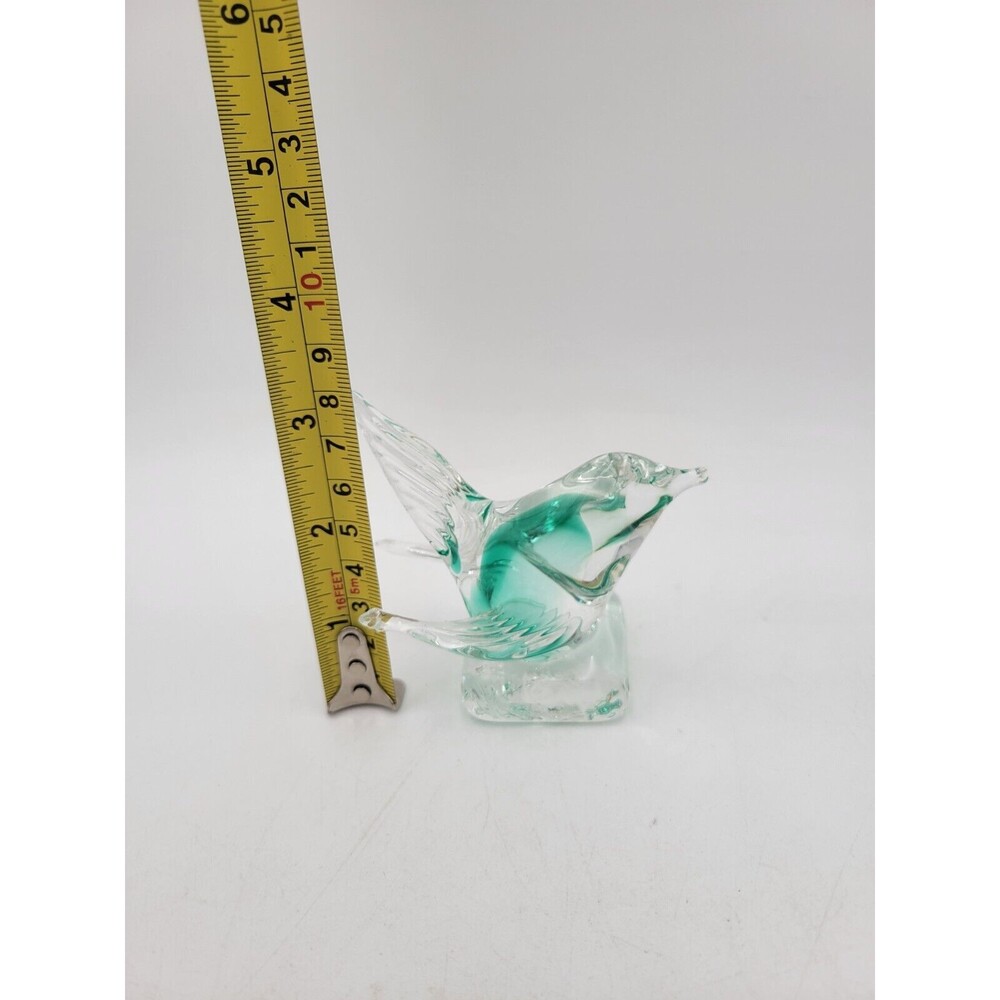 Small Art Glass bird Figurine Green‎ And Clear Hand Blown Sculpture - Picture 6 of 11